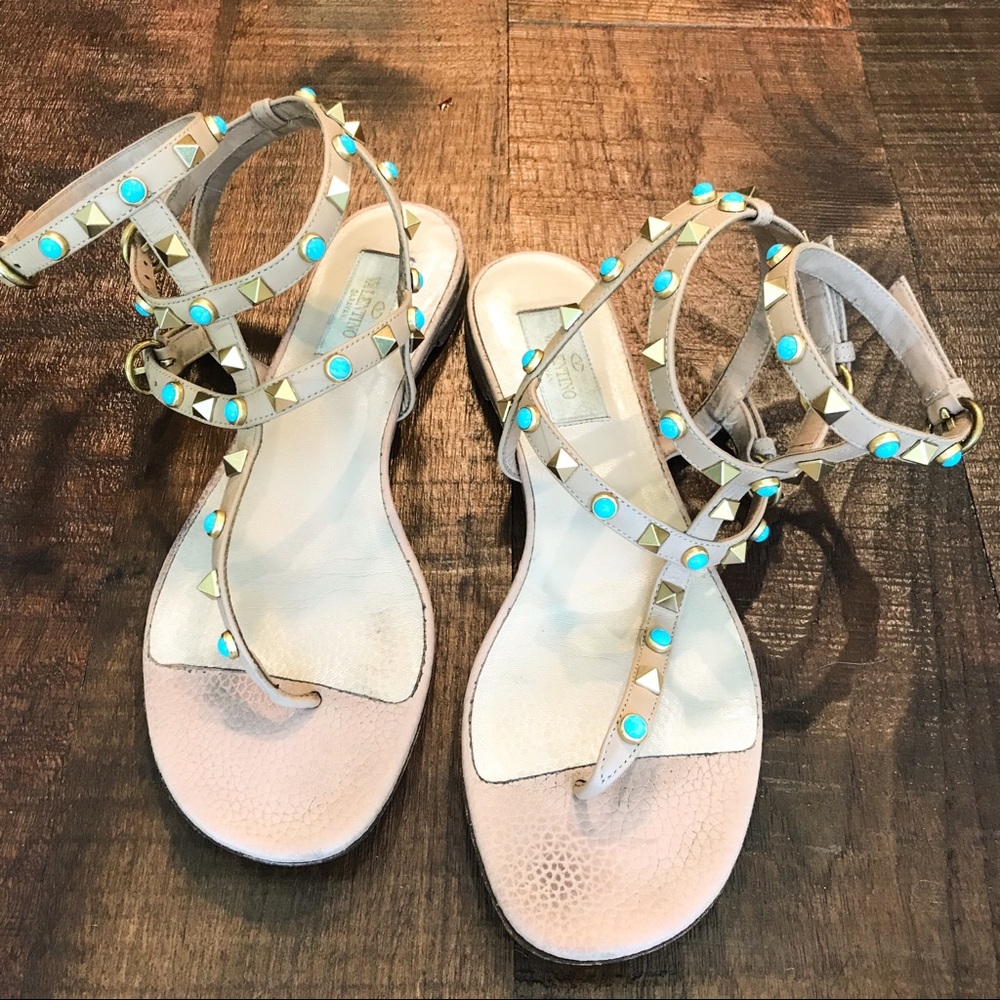 Valentino Garavani Rock Stud Flat Sandals, SZ 38